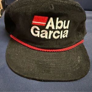 Vintage Abu Garcia Black Corduroy Cap with Red Accent